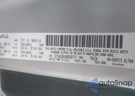 2008 Dodge Dakota Sxt/Bighorn/Lonestar z USA, uszkodzony, nr VIN 1D7HW32K08S592717